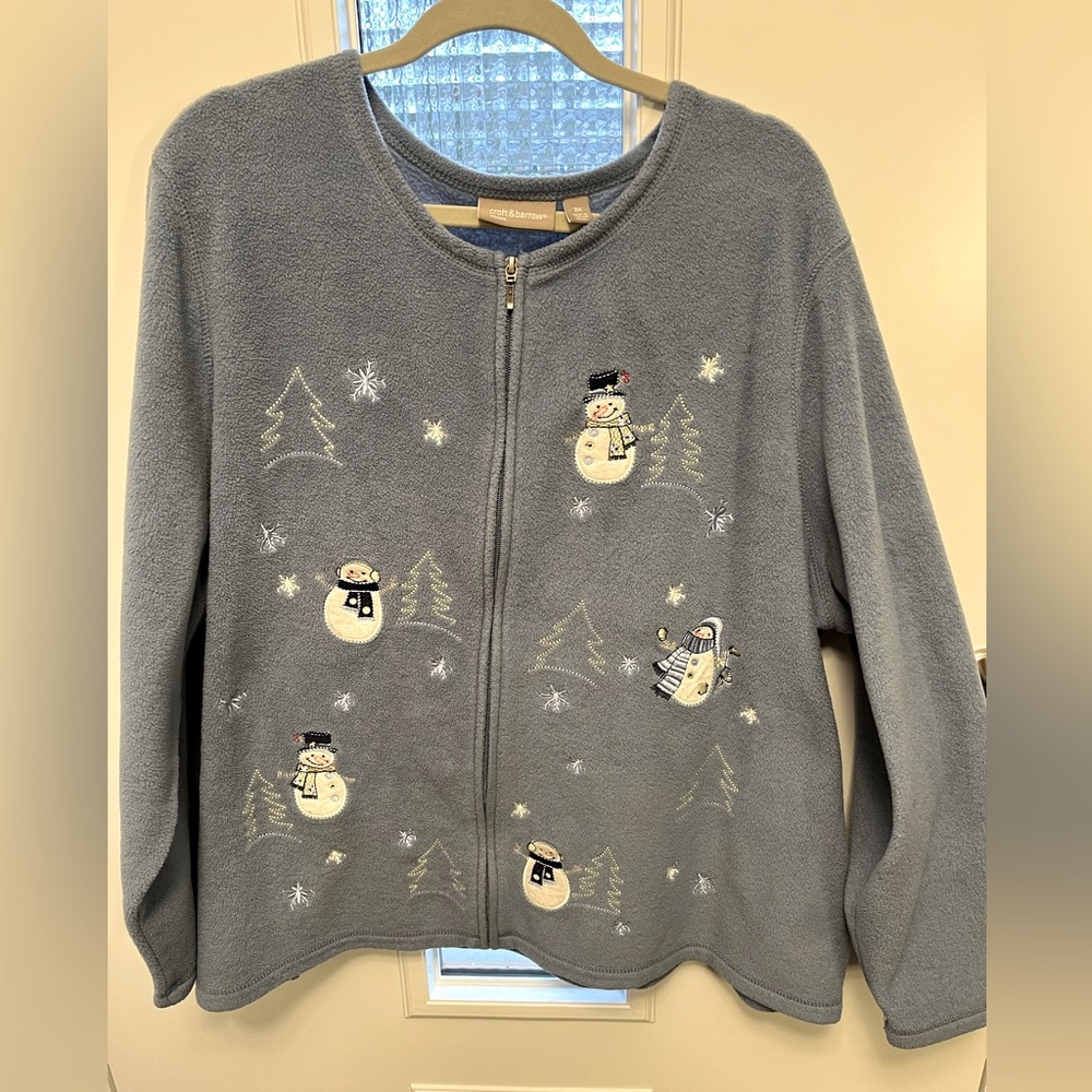 Blue zip fleece jacket with embroidery